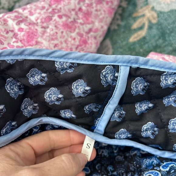 Puffer Jacket Womens Small Blue Pink Floral Paisley Quilted Reversible Cropped - Picture 6 of 13